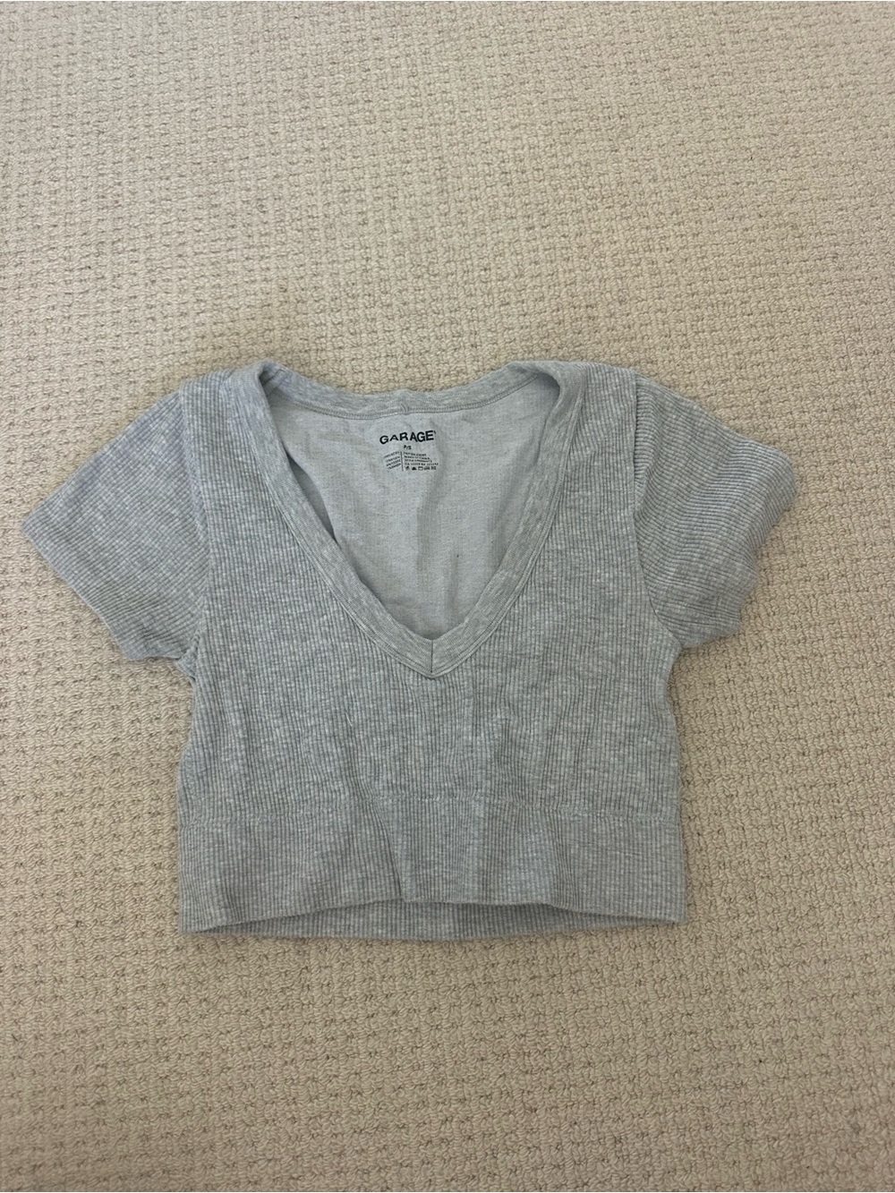 Garage Heather Gray Ribbed V-Neck Crop Top